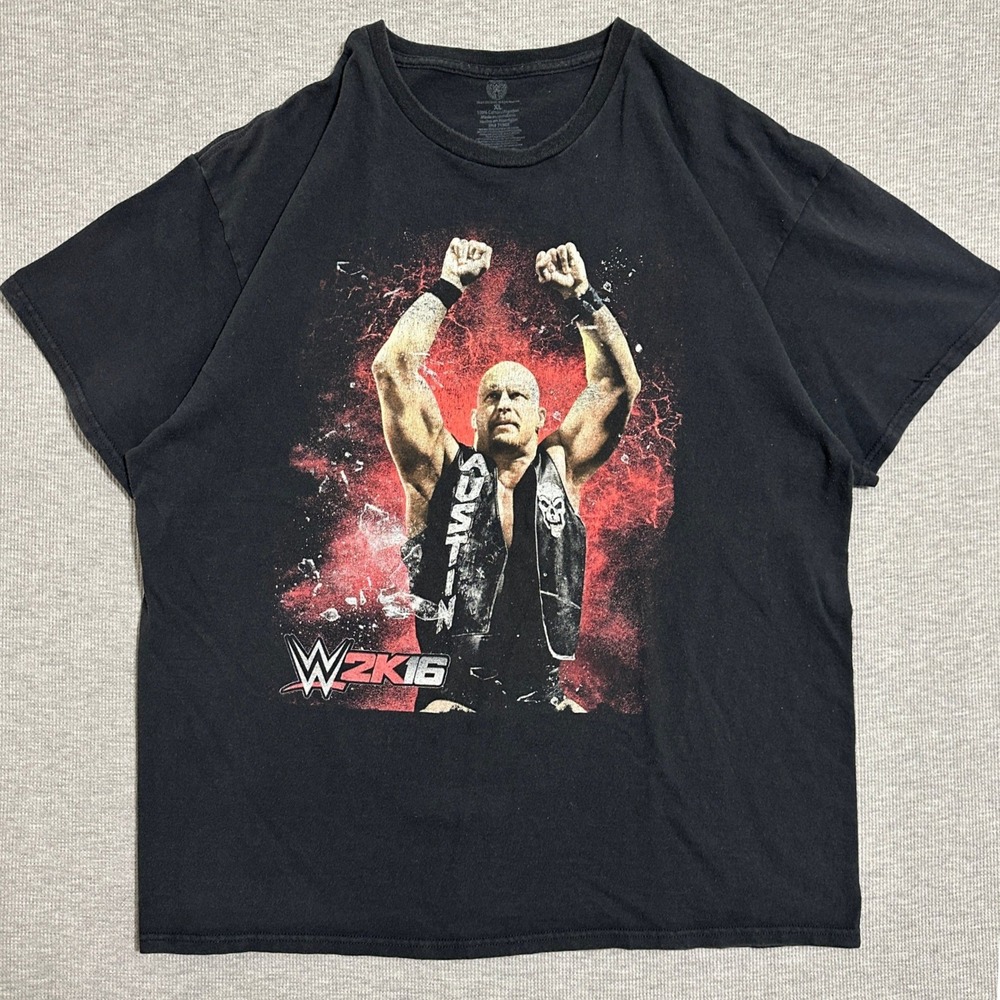 Stone Cold Steve Austin WWE 2K16 Video Game Graphic Tee Faded Black Mens X-Large